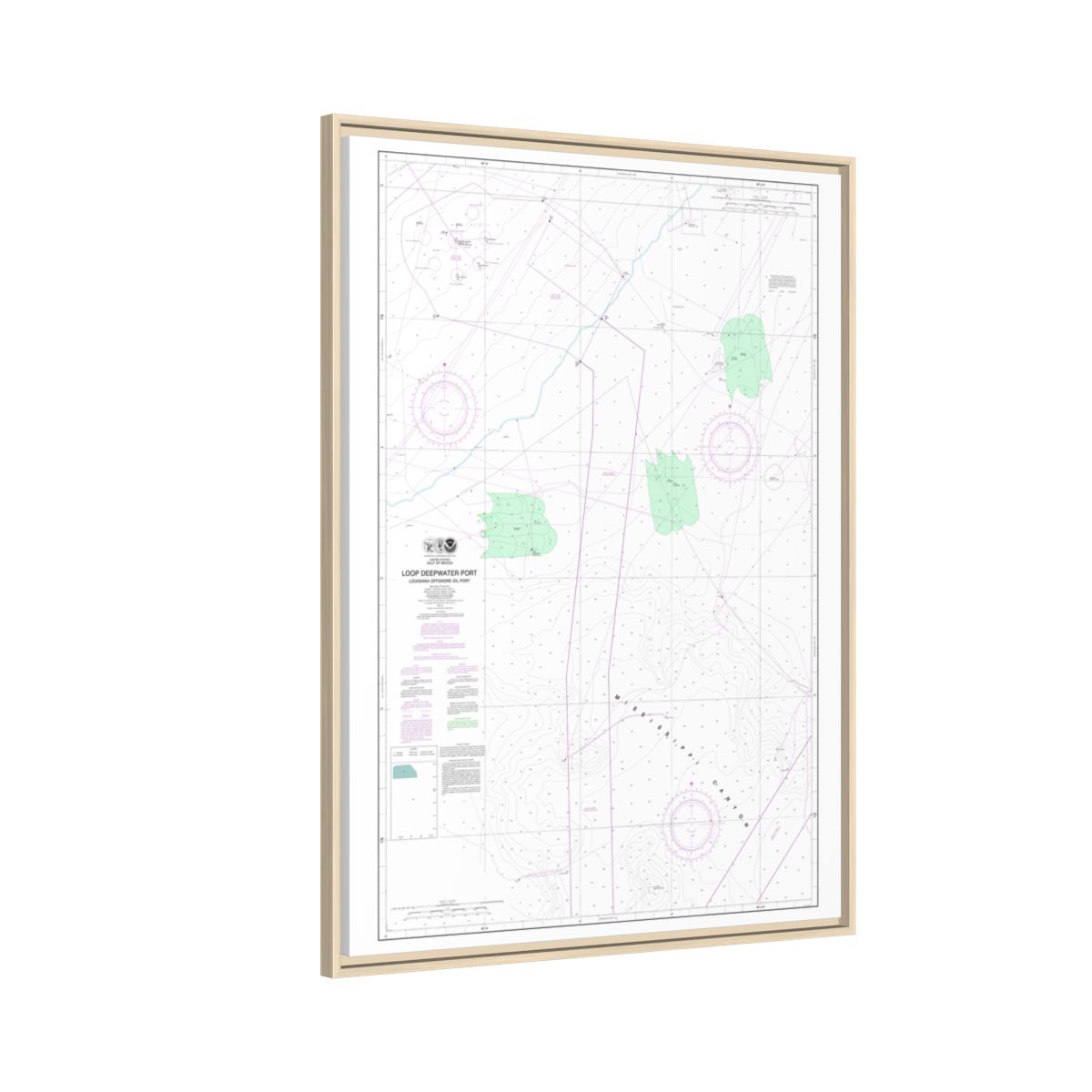 Chart 11359 Loop Deepwater Port Louisiana Offshore Oil Port - NOAA Nautical Chart Floating Frame Canvas | 24" x 32" | 30" x 40" - Natural side