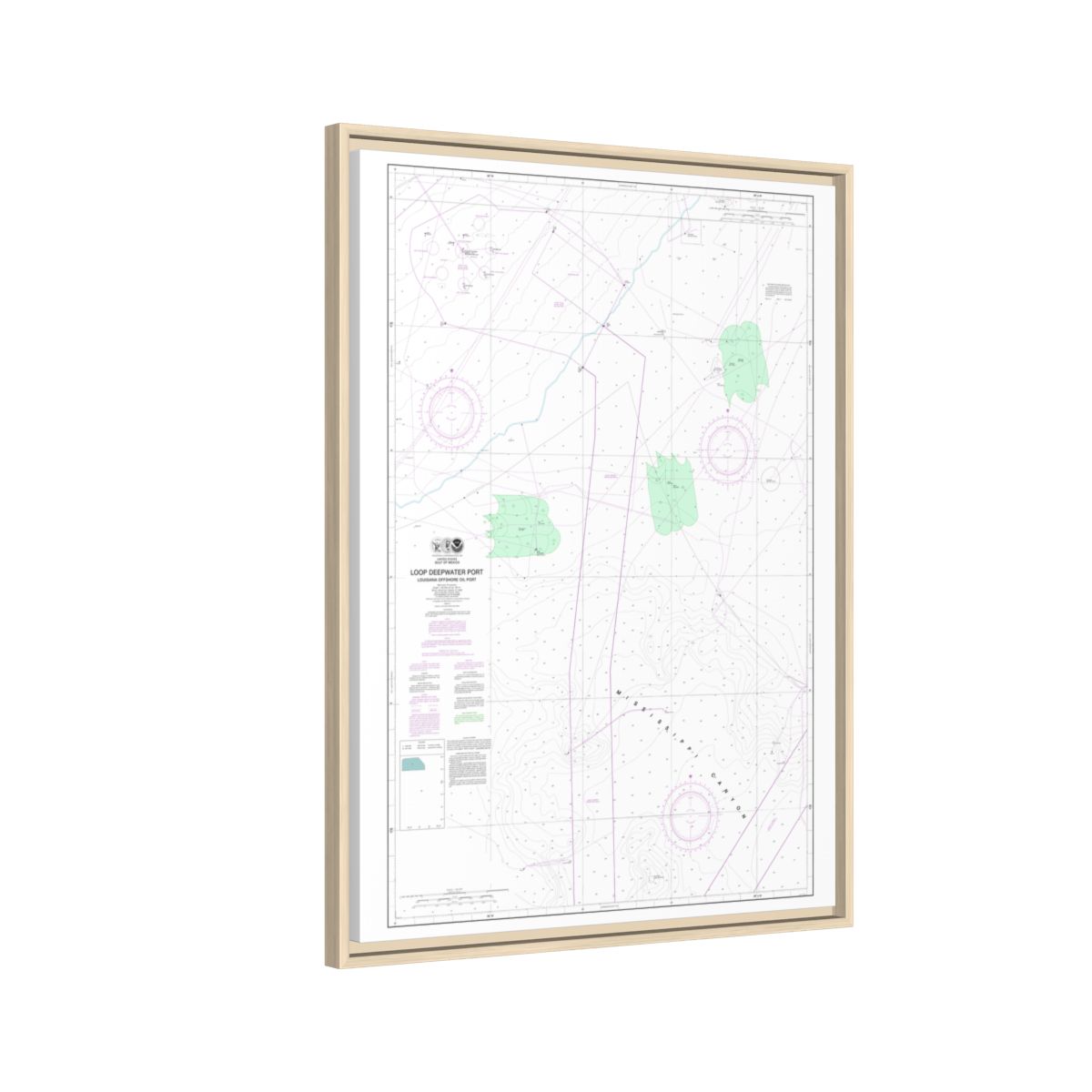 Chart 11359 Loop Deepwater Port Louisiana Offshore Oil Port - NOAA Nautical Chart Floating Frame Canvas | 24" x 32" | 30" x 40" - Natural side