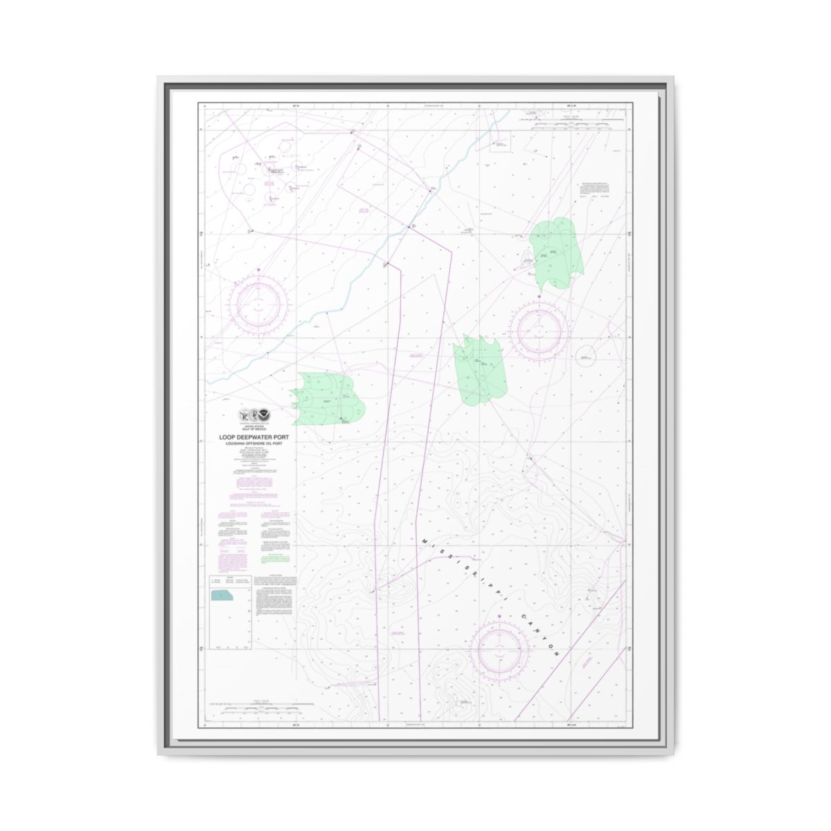Chart 11359 Loop Deepwater Port Louisiana Offshore Oil Port - NOAA Nautical Chart Floating Frame Canvas | 24" x 32" | 30" x 40" - White front