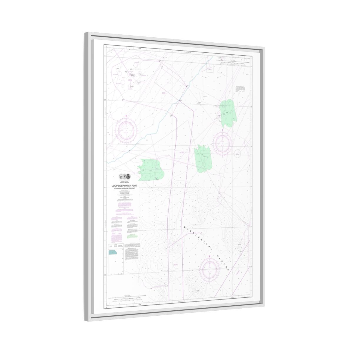 Chart 11359 Loop Deepwater Port Louisiana Offshore Oil Port - NOAA Nautical Chart Floating Frame Canvas | 24" x 32" | 30" x 40" - White side