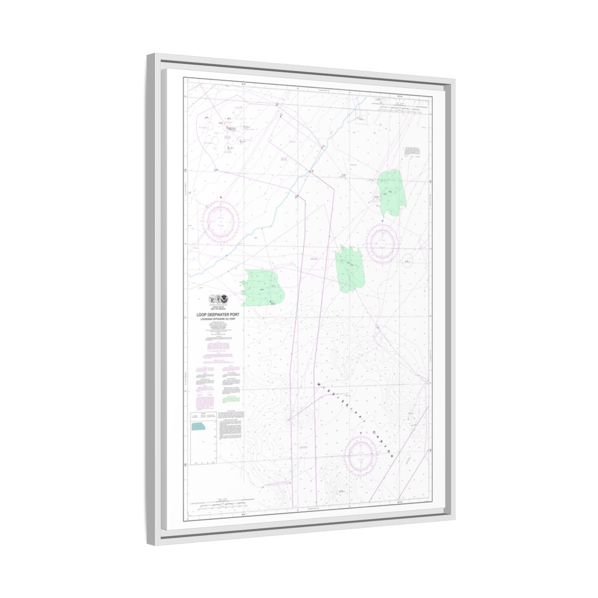Chart 11359 Loop Deepwater Port Louisiana Offshore Oil Port - NOAA Nautical Chart Floating Frame Canvas | 24" x 32" | 30" x 40" - White side