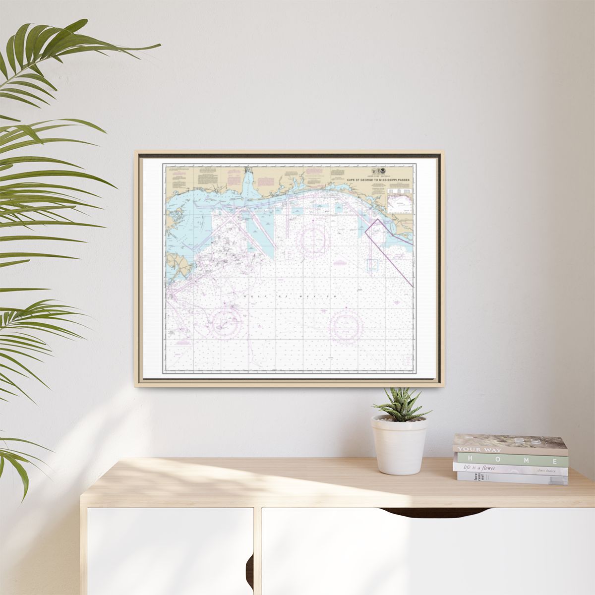 Chart 11360 Cape St. George to Mississippi Passes - NOAA Nautical Chart Floating Frame Canvas | 32" x 24" | 40" x 30" - Natural context-1