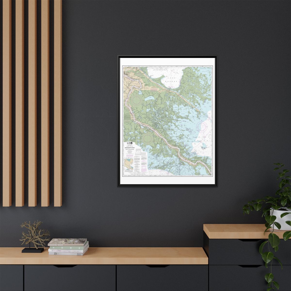 Chart 11364 Mississippi River-Venice to New Orleans - NOAA Nautical Chart Floating Frame Canvas | 24" x 32" | 30" x 40" - Black context-2