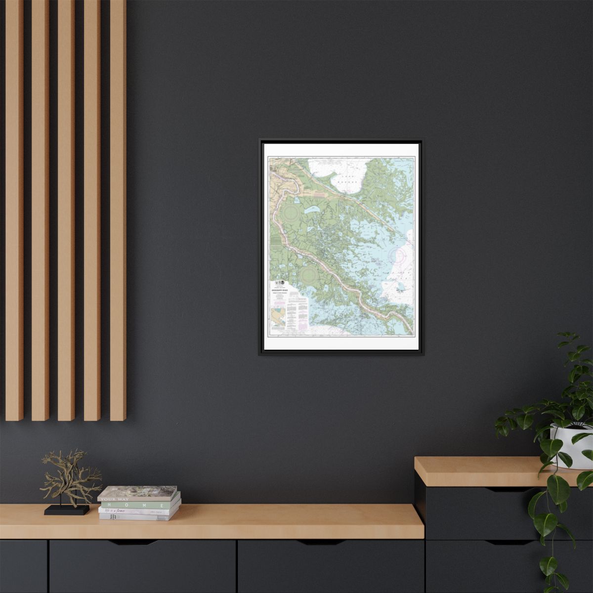 Chart 11364 Mississippi River-Venice to New Orleans - NOAA Nautical Chart Floating Frame Canvas | 24" x 32" | 30" x 40" - Black context-2