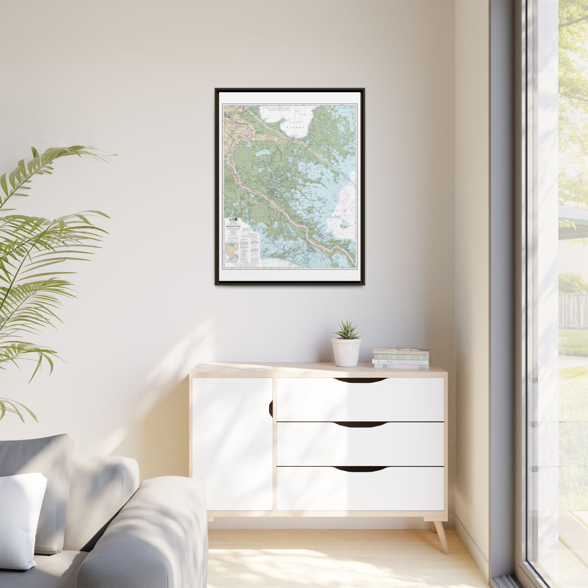Chart 11364 Mississippi River-Venice to New Orleans - NOAA Nautical Chart Floating Frame Canvas | 24" x 32" | 30" x 40" - Espresso context-1
