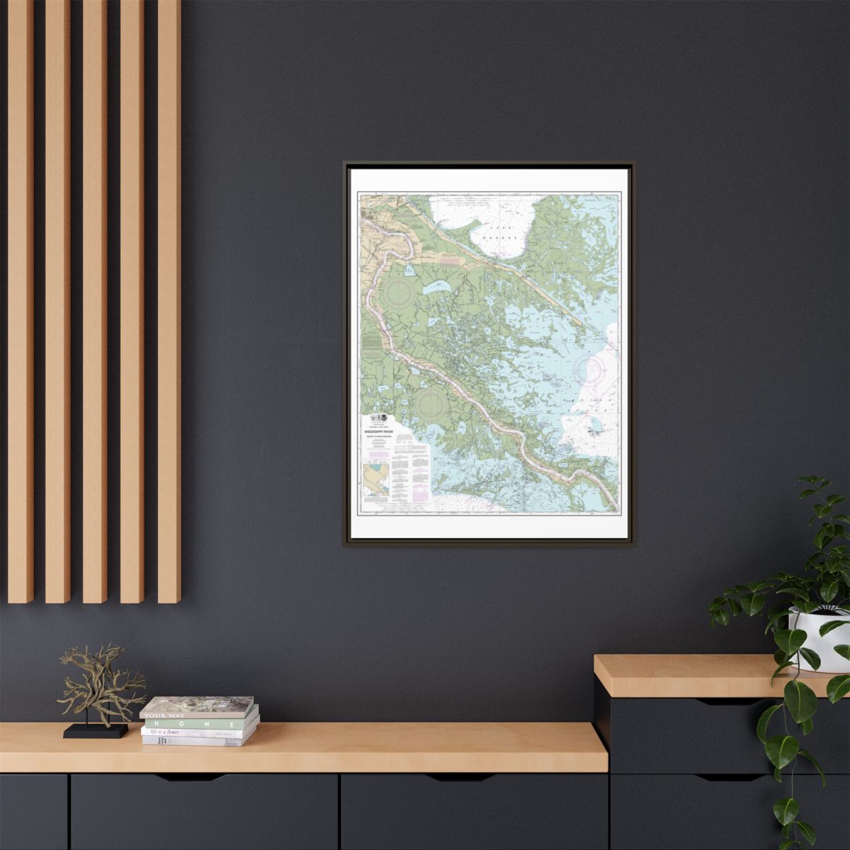Chart 11364 Mississippi River-Venice to New Orleans - NOAA Nautical Chart Floating Frame Canvas | 24" x 32" | 30" x 40" - Espresso context-2