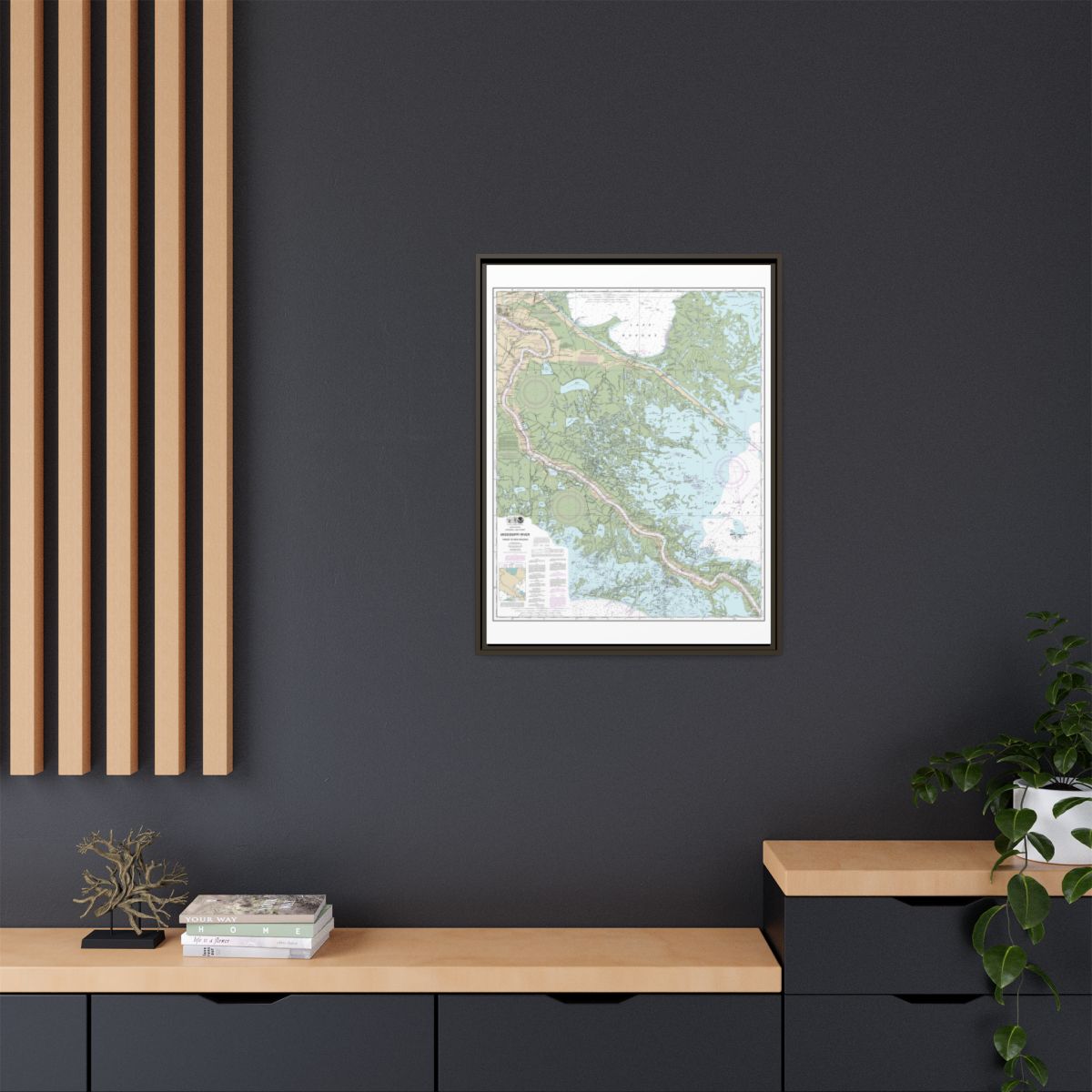 Chart 11364 Mississippi River-Venice to New Orleans - NOAA Nautical Chart Floating Frame Canvas | 24" x 32" | 30" x 40" - Espresso context-2