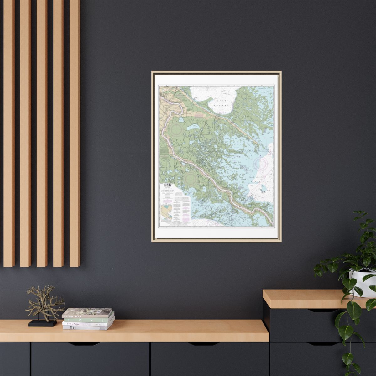 Chart 11364 Mississippi River-Venice to New Orleans - NOAA Nautical Chart Floating Frame Canvas | 24" x 32" | 30" x 40" - Natural context-2