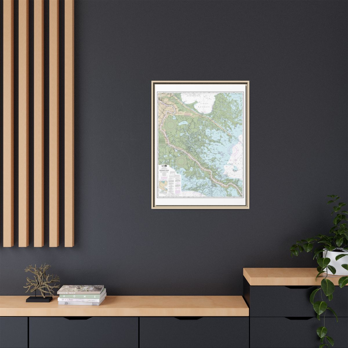 Chart 11364 Mississippi River-Venice to New Orleans - NOAA Nautical Chart Floating Frame Canvas | 24" x 32" | 30" x 40" - Natural context-2