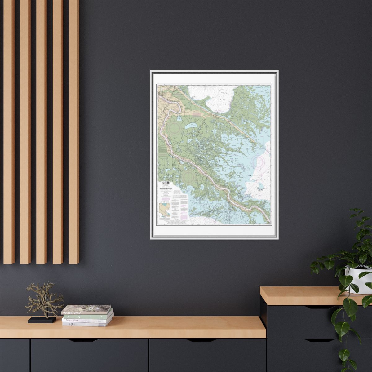 Chart 11364 Mississippi River-Venice to New Orleans - NOAA Nautical Chart Floating Frame Canvas | 24" x 32" | 30" x 40" - White context-2