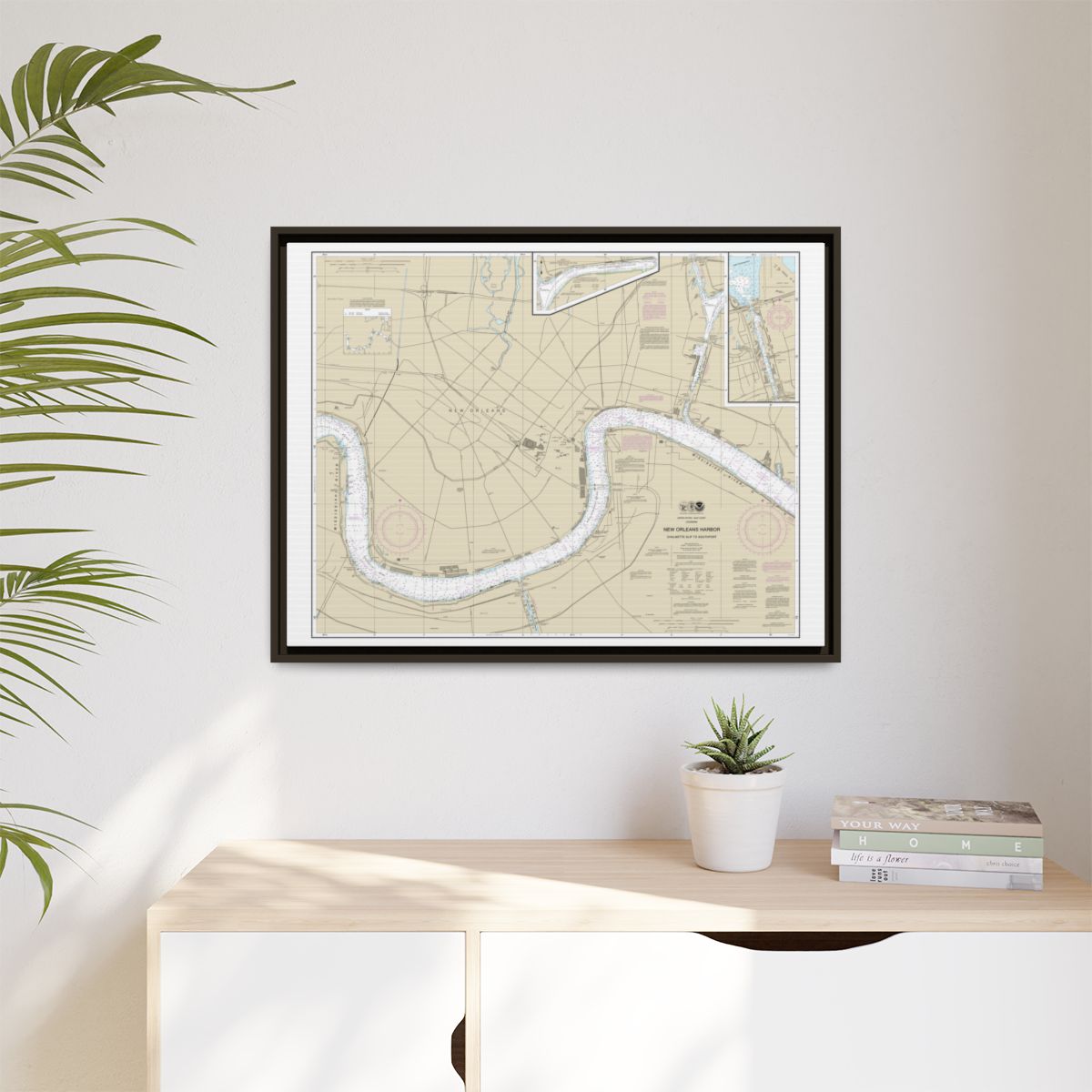 Chart 11368 New Orleans Harbor Chalmette Slip to Southport - NOAA Nautical Chart Floating Frame Canvas | 32" x 24" | 40" x 30" - Espresso context-1