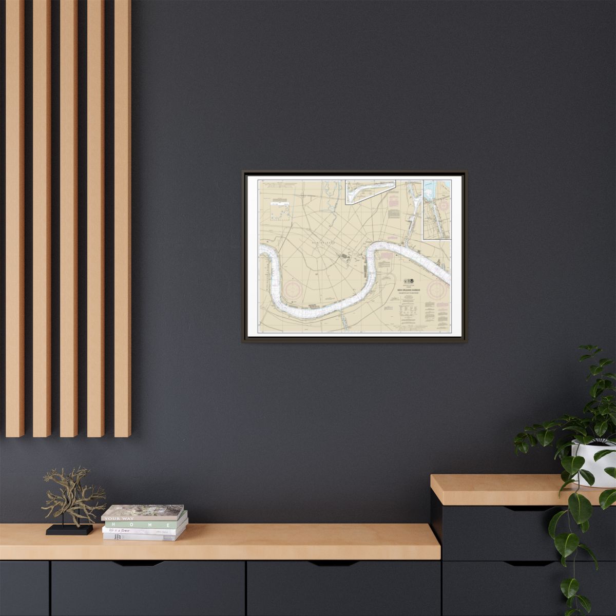 Chart 11368 New Orleans Harbor Chalmette Slip to Southport - NOAA Nautical Chart Floating Frame Canvas | 32" x 24" | 40" x 30" - Espresso context-2