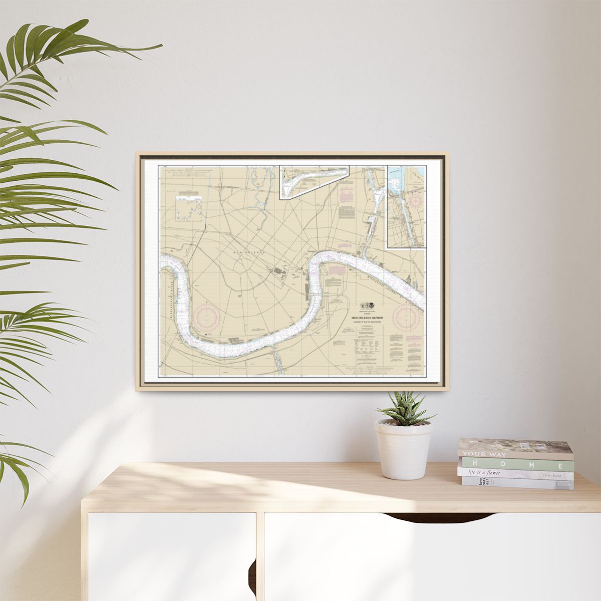 Chart 11368 New Orleans Harbor Chalmette Slip to Southport - NOAA Nautical Chart Floating Frame Canvas | 32" x 24" | 40" x 30" - Natural context-1