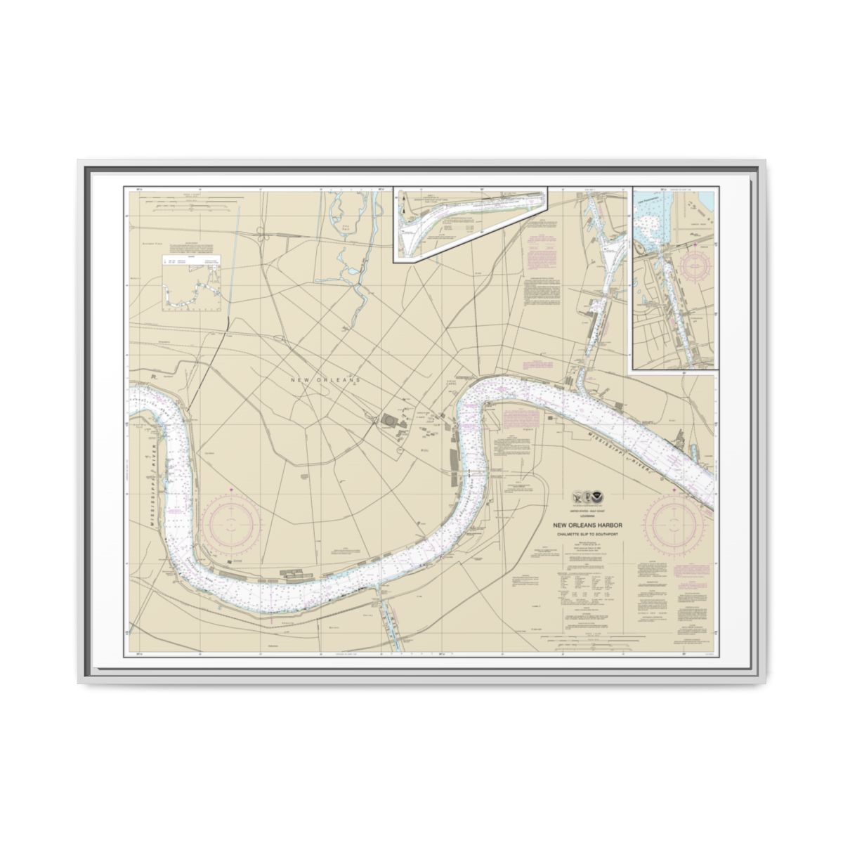 Chart 11368 New Orleans Harbor Chalmette Slip to Southport - NOAA Nautical Chart Floating Frame Canvas | 32" x 24" | 40" x 30" - White front