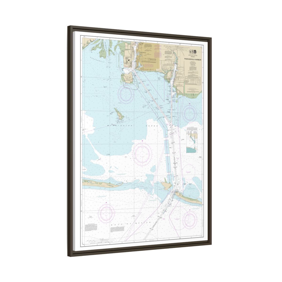Chart 11375 Pascagoula Harbor - NOAA Nautical Chart Floating Frame Canvas | 24" x 32" | 30" x 40" - Espresso side