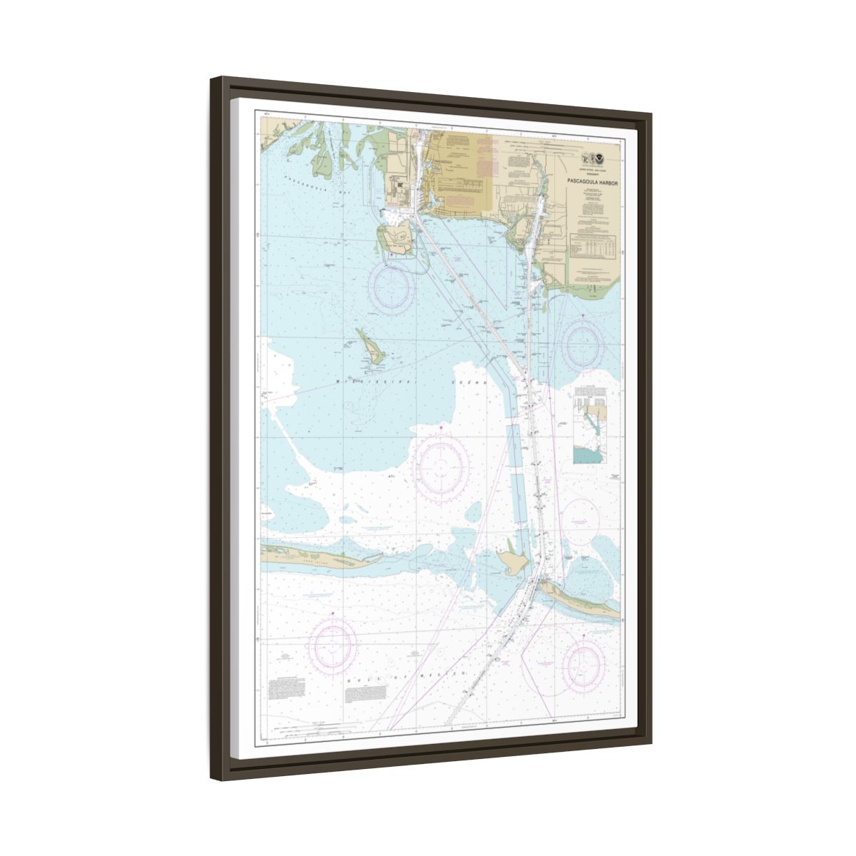 Chart 11375 Pascagoula Harbor - NOAA Nautical Chart Floating Frame Canvas | 24" x 32" | 30" x 40" - Espresso side