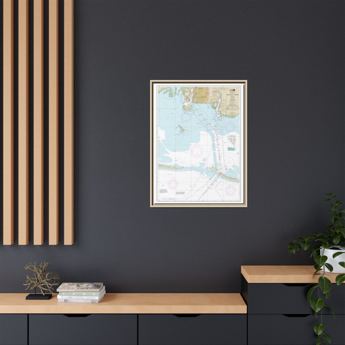Chart 11375 Pascagoula Harbor - NOAA Nautical Chart Floating Frame Canvas | 24" x 32" | 30" x 40" - Natural context-2