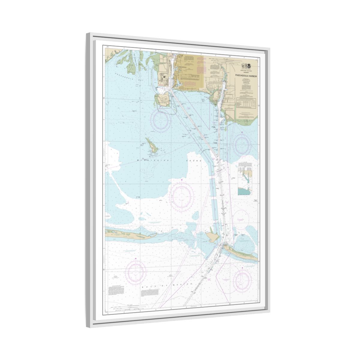 Chart 11375 Pascagoula Harbor - NOAA Nautical Chart Floating Frame Canvas | 24" x 32" | 30" x 40" - White side