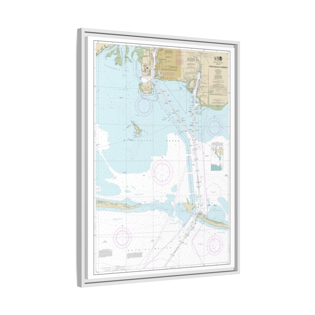 Chart 11375 Pascagoula Harbor - NOAA Nautical Chart Floating Frame Canvas | 24" x 32" | 30" x 40" - White side