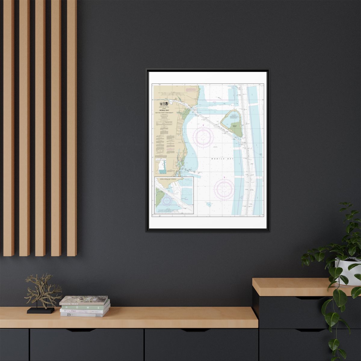 Chart 11380 Mobile Bay East Fowl River to Deer River Pt; Mobile Middle Bay Terminal - NOAA Nautical Chart Floating Frame Canvas | 24" x 32" | 30" x 40" - Black context-2