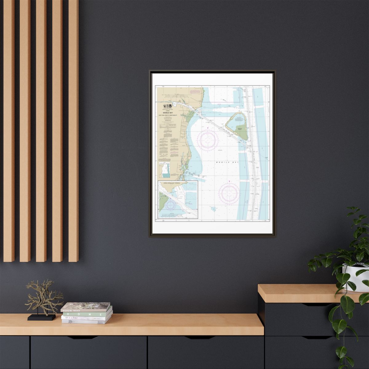 Chart 11380 Mobile Bay East Fowl River to Deer River Pt; Mobile Middle Bay Terminal - NOAA Nautical Chart Floating Frame Canvas | 24" x 32" | 30" x 40" - Espresso context-2