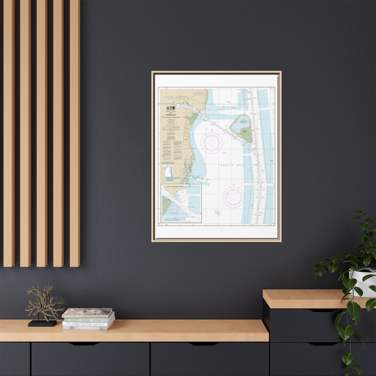 Chart 11380 Mobile Bay East Fowl River to Deer River Pt; Mobile Middle Bay Terminal - NOAA Nautical Chart Floating Frame Canvas | 24" x 32" | 30" x 40" - Natural context-2