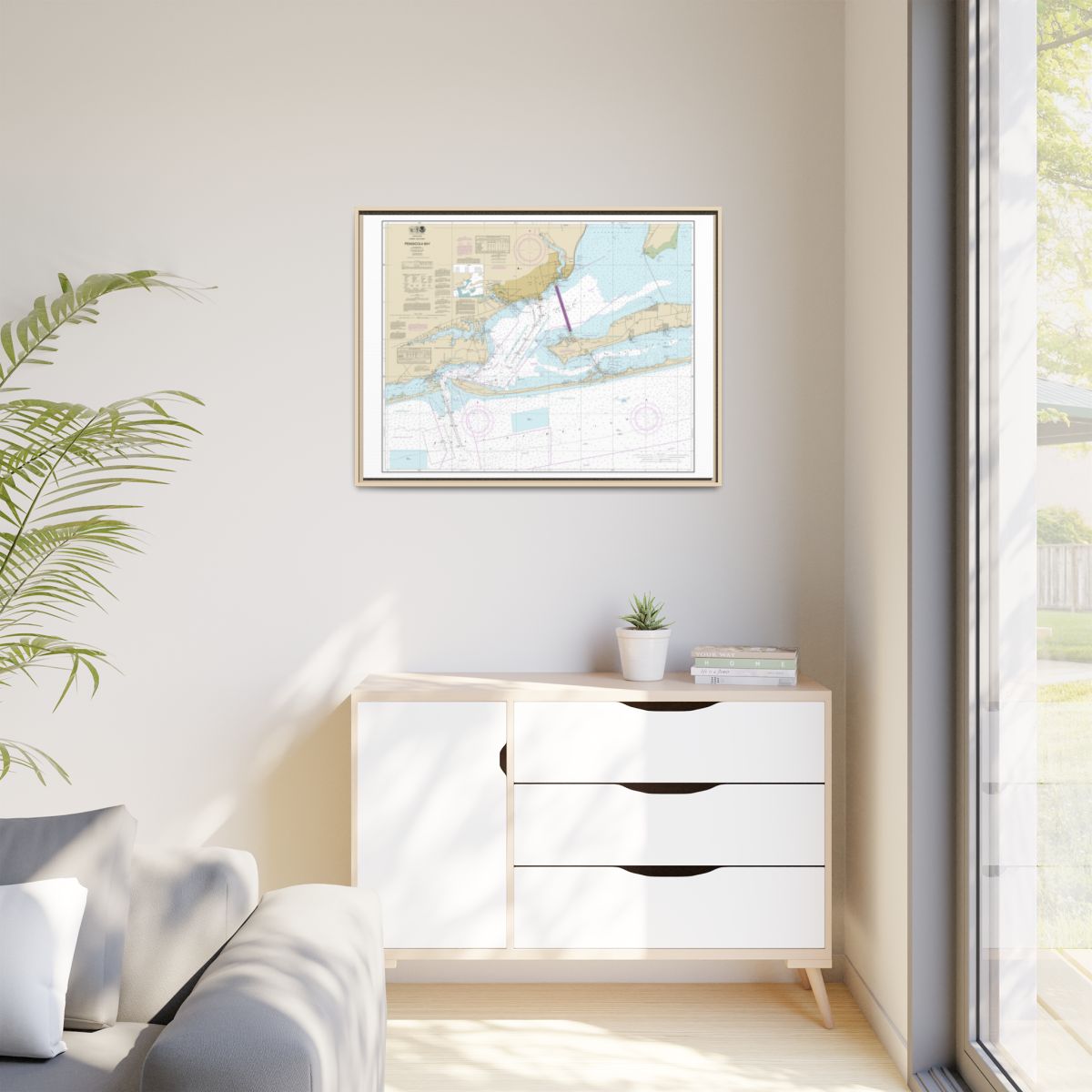Chart 11383 Pensacola Bay - NOAA Nautical Chart Floating Frame Canvas | 32" x 24" | 40" x 30" - Natural context-1