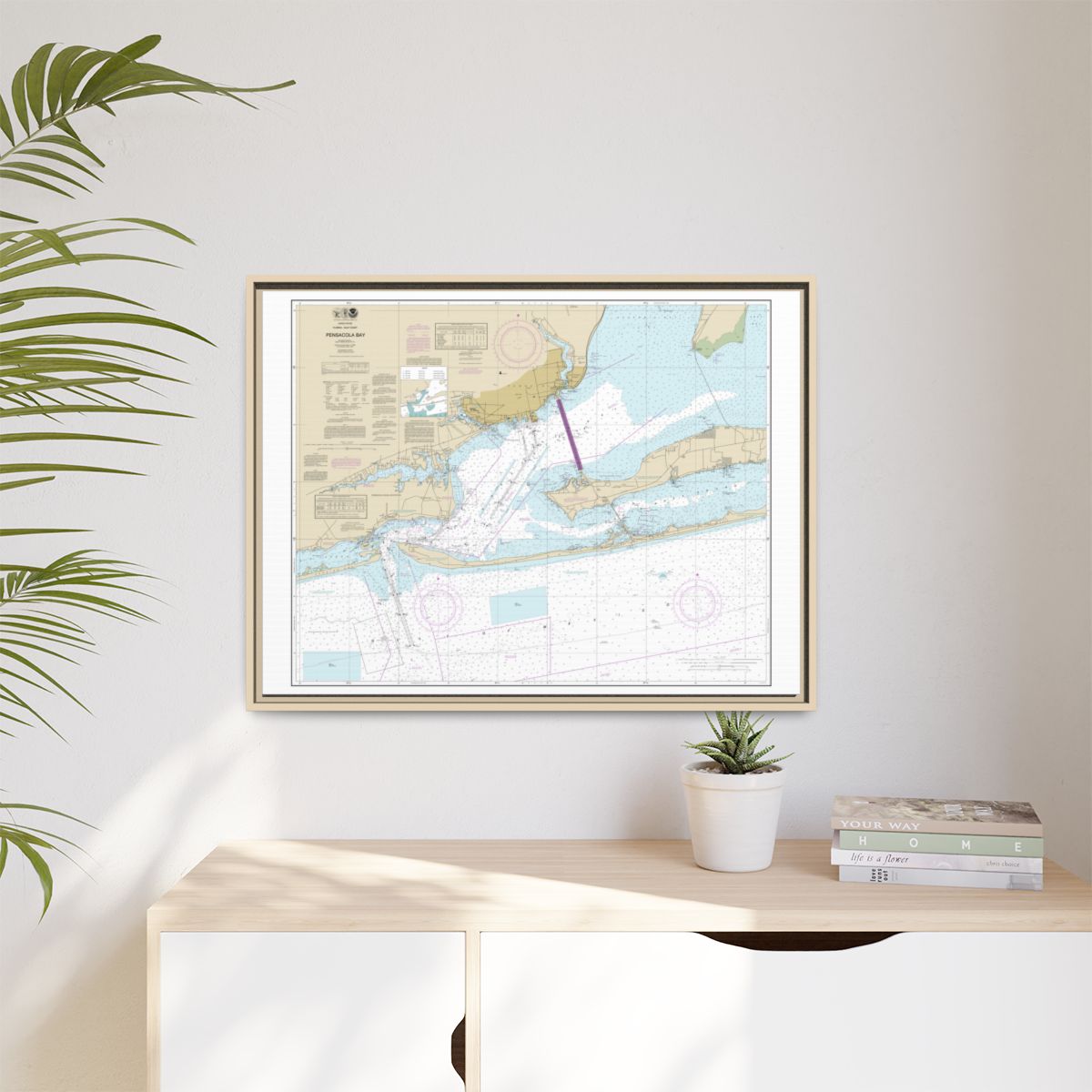 Chart 11383 Pensacola Bay - NOAA Nautical Chart Floating Frame Canvas | 32" x 24" | 40" x 30" - Natural context-1