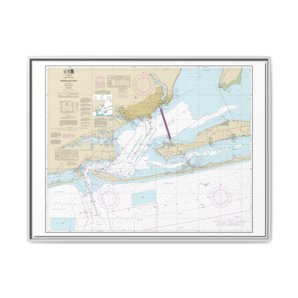 Chart 11383 Pensacola Bay - NOAA Nautical Chart Floating Frame Canvas | 32" x 24" | 40" x 30" - White front