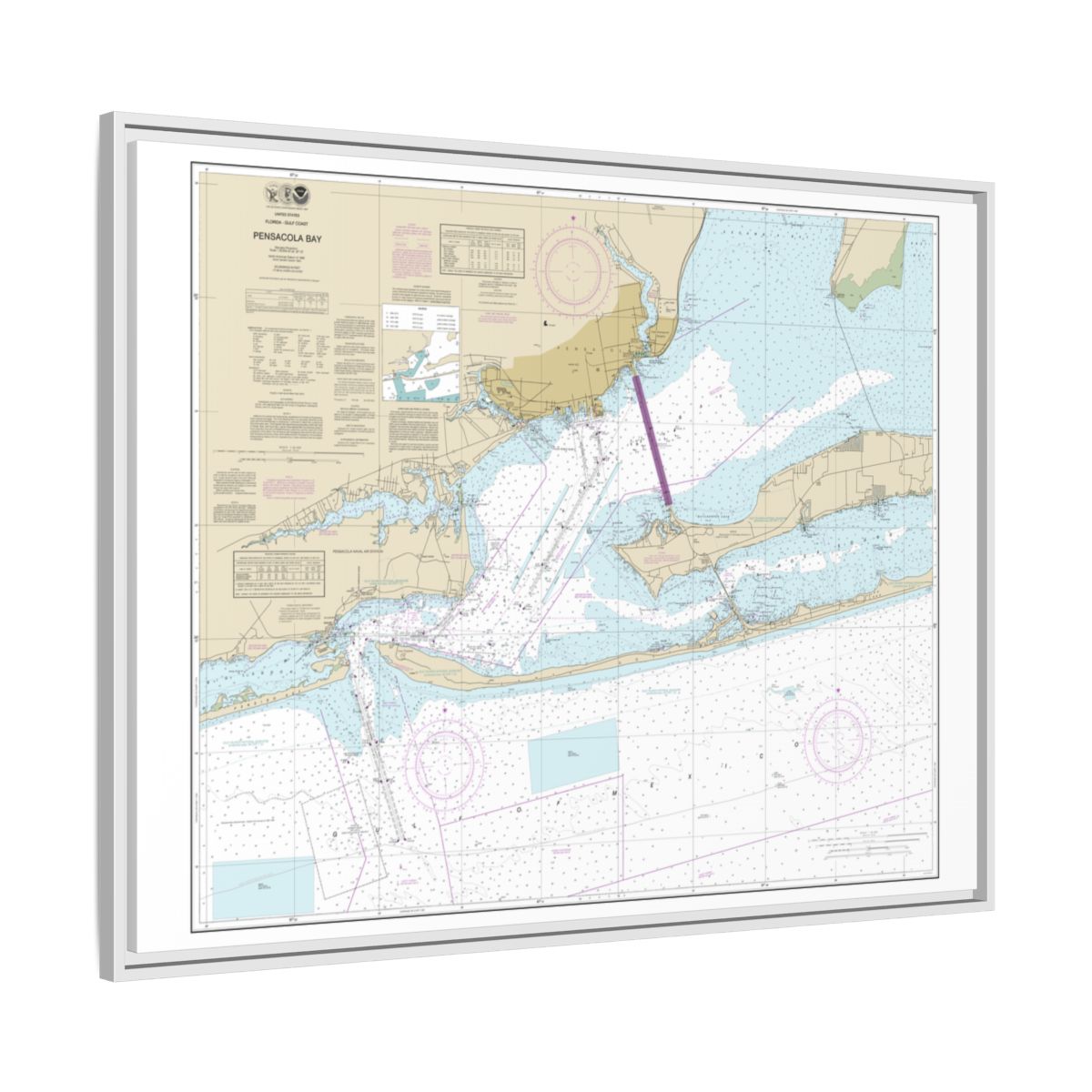 Chart 11383 Pensacola Bay - NOAA Nautical Chart Floating Frame Canvas | 32" x 24" | 40" x 30" - White side