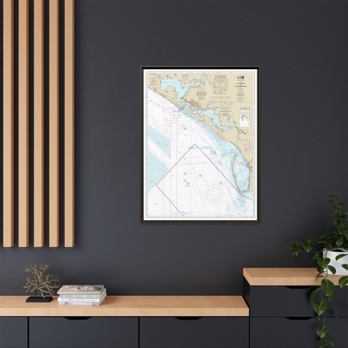Chart 11389 St Joseph and St Andrew Bays - NOAA Nautical Chart Floating Frame Canvas | 24" x 32" | 30" x 40" - Espresso context-2