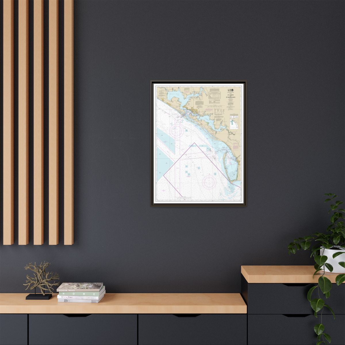 Chart 11389 St Joseph and St Andrew Bays - NOAA Nautical Chart Floating Frame Canvas | 24" x 32" | 30" x 40" - Espresso context-2