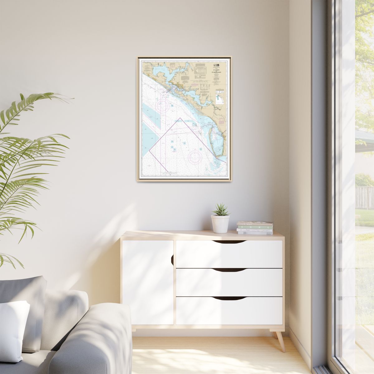 Chart 11389 St Joseph and St Andrew Bays - NOAA Nautical Chart Floating Frame Canvas | 24" x 32" | 30" x 40" - Natural context-1