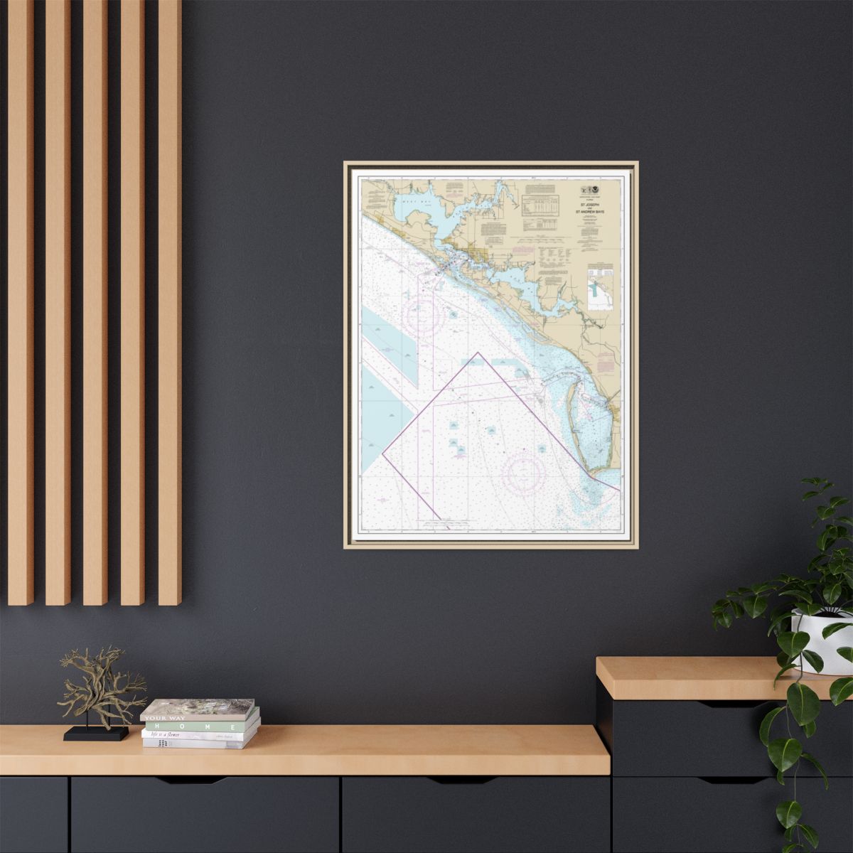 Chart 11389 St Joseph and St Andrew Bays - NOAA Nautical Chart Floating Frame Canvas | 24" x 32" | 30" x 40" - Natural context-2