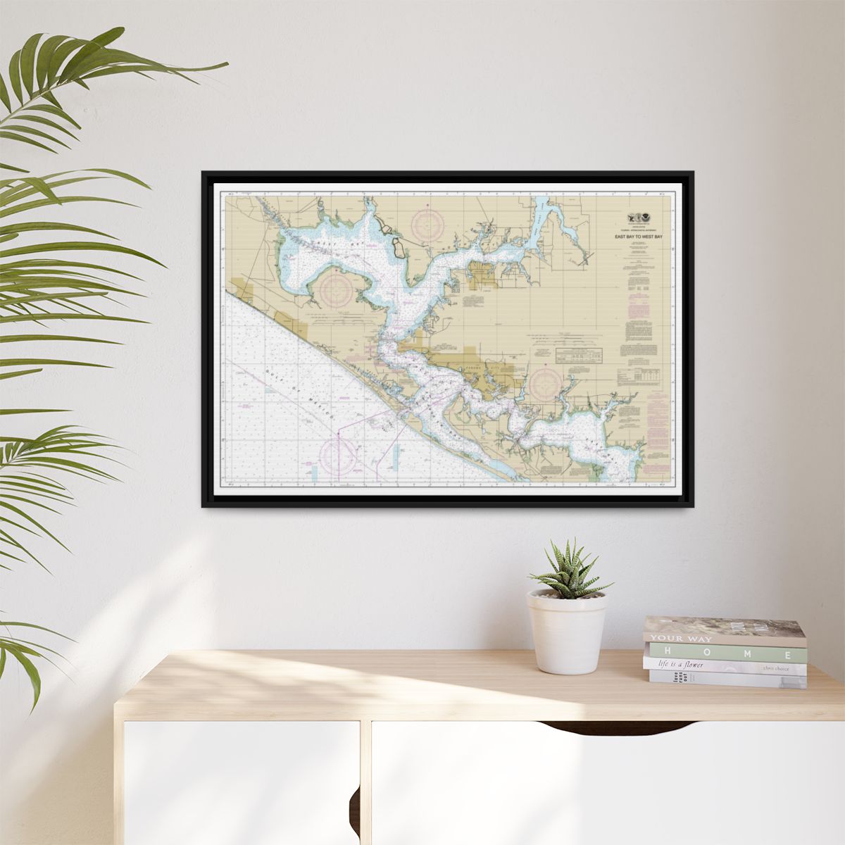 Chart 11390 Intracoastal Waterway East Bay to West Bay - NOAA Nautical Chart Floating Frame Canvas | 30" x 20" | 36" x 24" | 48" x 32" - Black context-1
