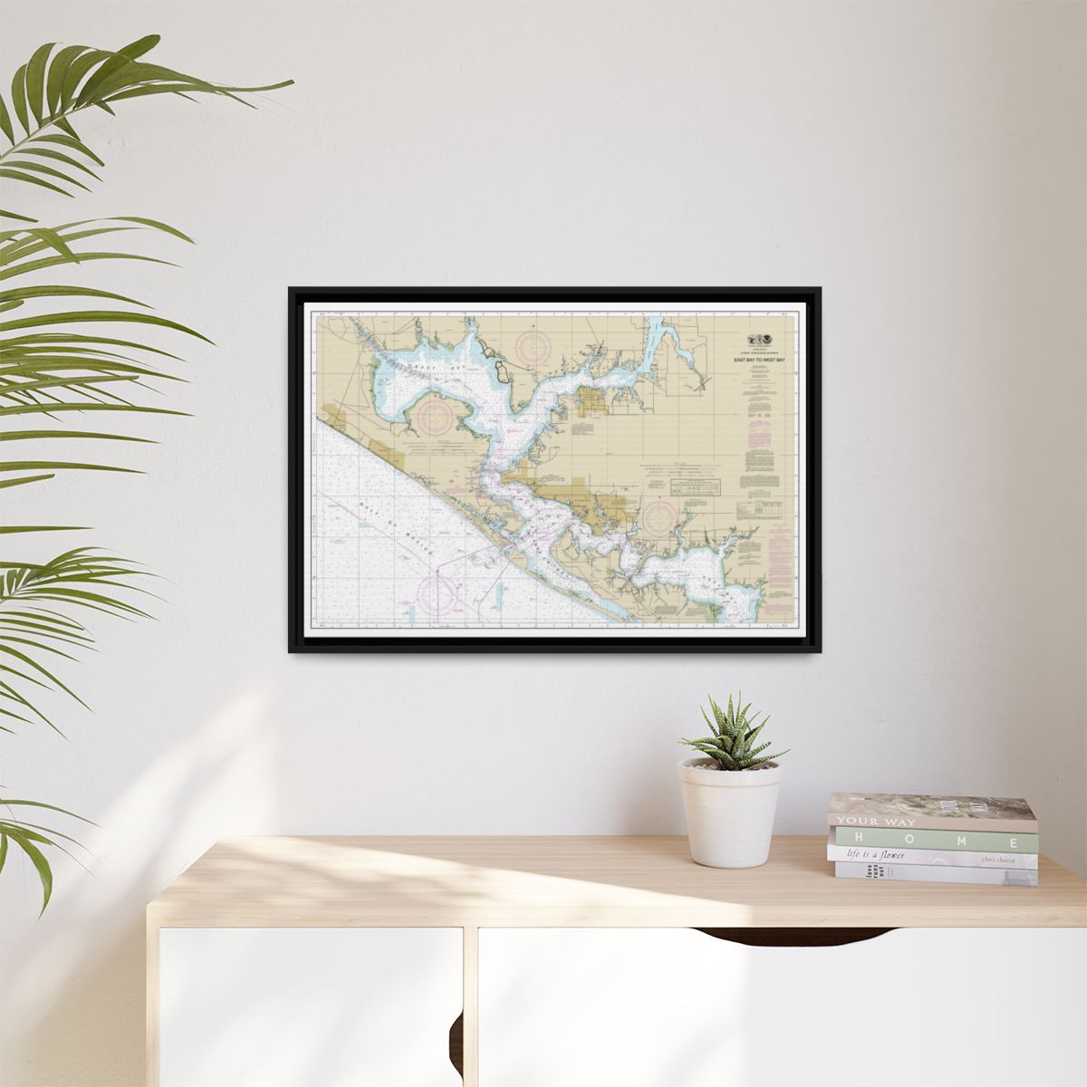 Chart 11390 Intracoastal Waterway East Bay to West Bay - NOAA Nautical Chart Floating Frame Canvas | 30" x 20" | 36" x 24" | 48" x 32" - Black context-1