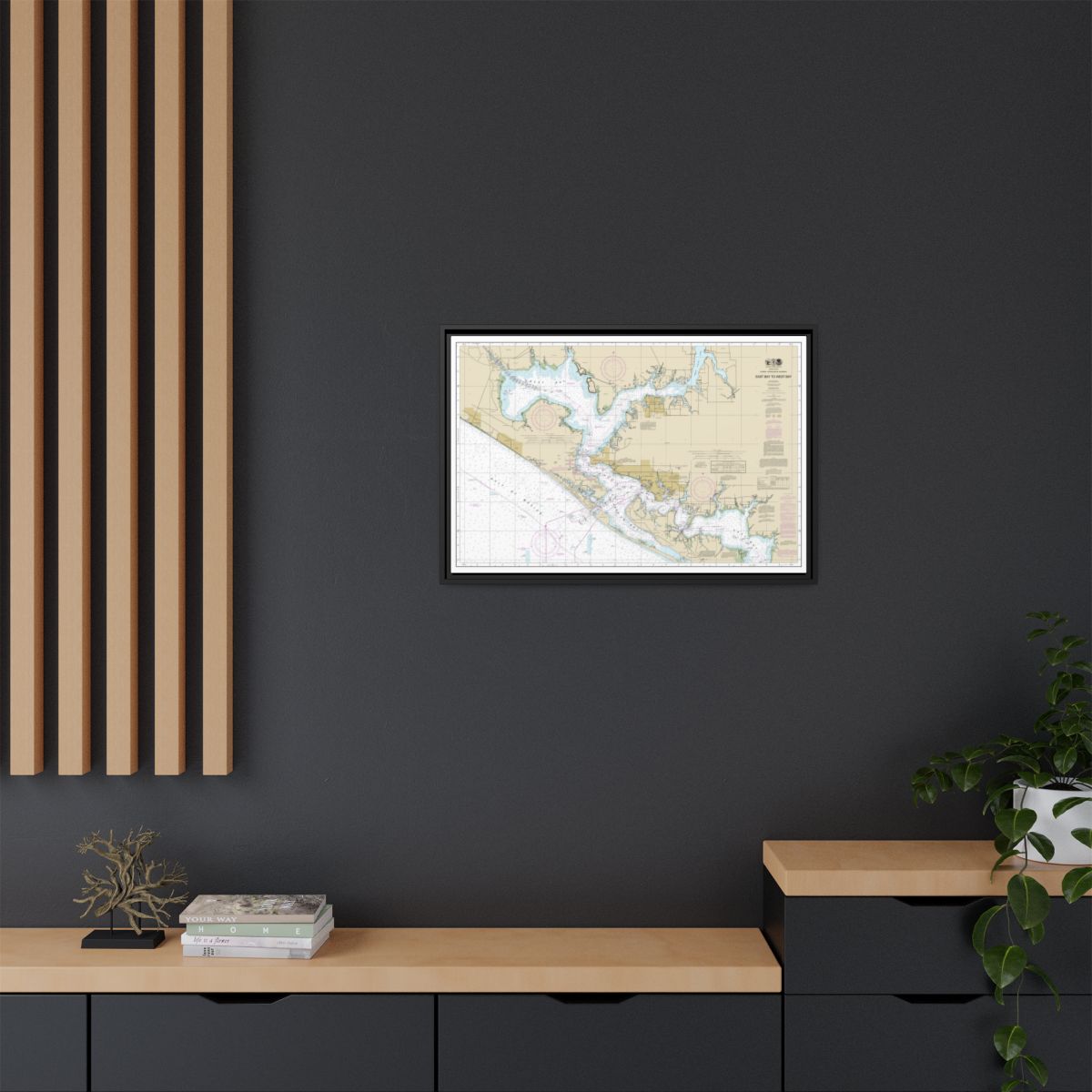 Chart 11390 Intracoastal Waterway East Bay to West Bay - NOAA Nautical Chart Floating Frame Canvas | 30" x 20" | 36" x 24" | 48" x 32" - Black context-2