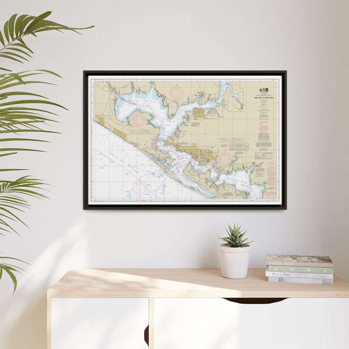 Chart 11390 Intracoastal Waterway East Bay to West Bay - NOAA Nautical Chart Floating Frame Canvas | 30" x 20" | 36" x 24" | 48" x 32" - Espresso context-1
