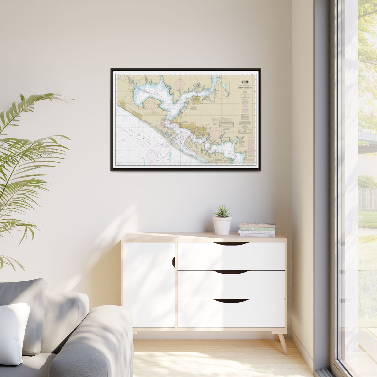 Chart 11390 Intracoastal Waterway East Bay to West Bay - NOAA Nautical Chart Floating Frame Canvas | 30" x 20" | 36" x 24" | 48" x 32" - Espresso context-1