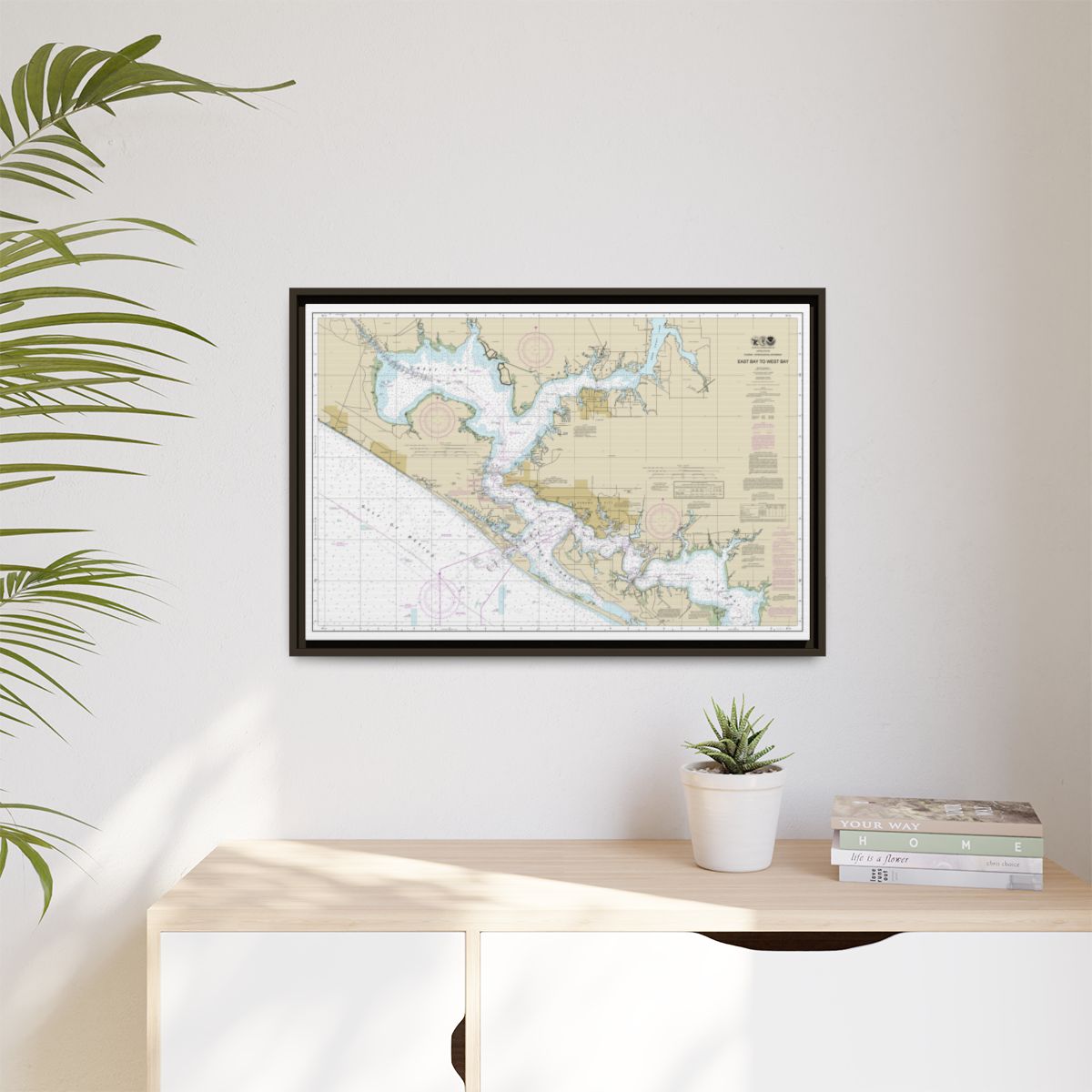 Chart 11390 Intracoastal Waterway East Bay to West Bay - NOAA Nautical Chart Floating Frame Canvas | 30" x 20" | 36" x 24" | 48" x 32" - Espresso context-1