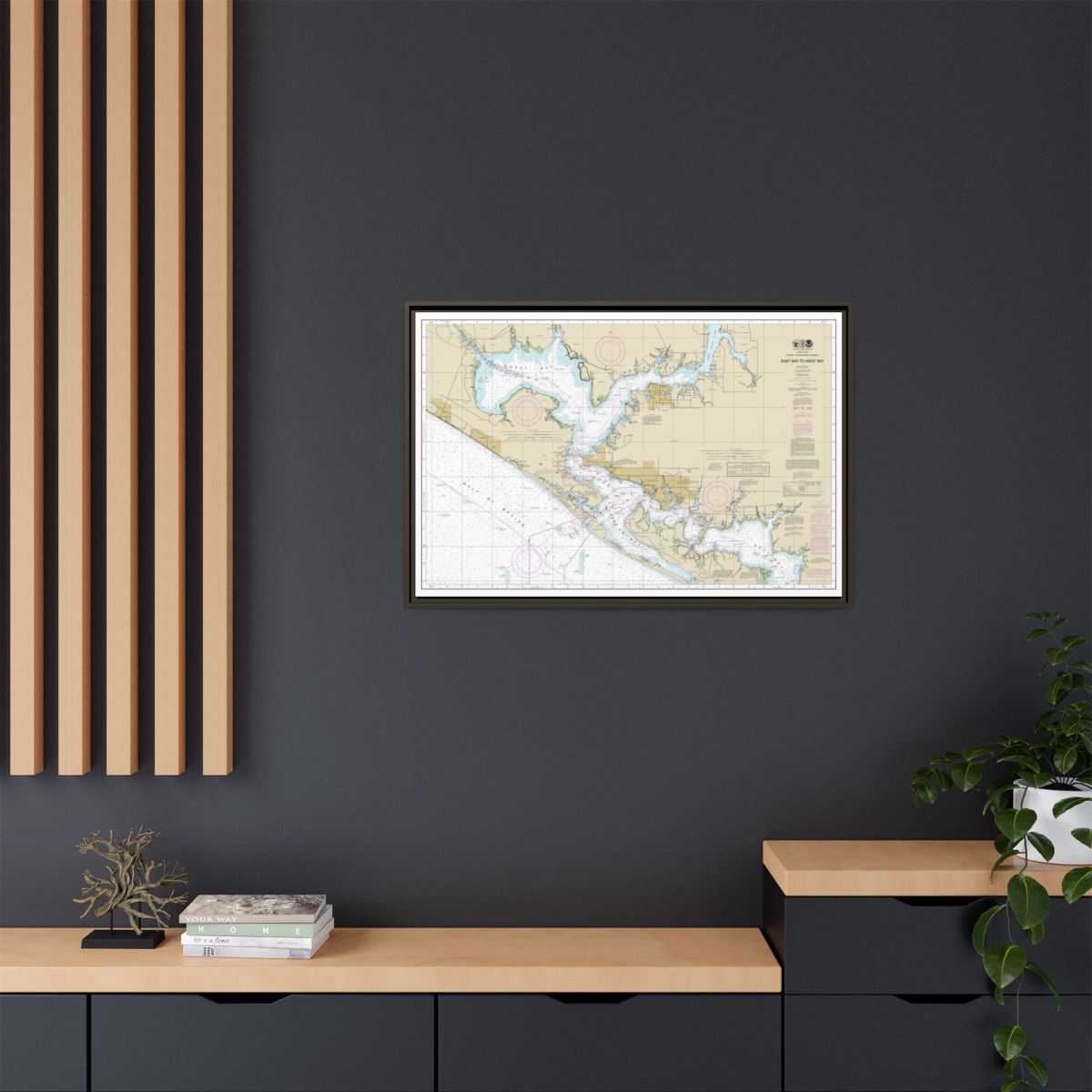 Chart 11390 Intracoastal Waterway East Bay to West Bay - NOAA Nautical Chart Floating Frame Canvas | 30" x 20" | 36" x 24" | 48" x 32" - Espresso context-2