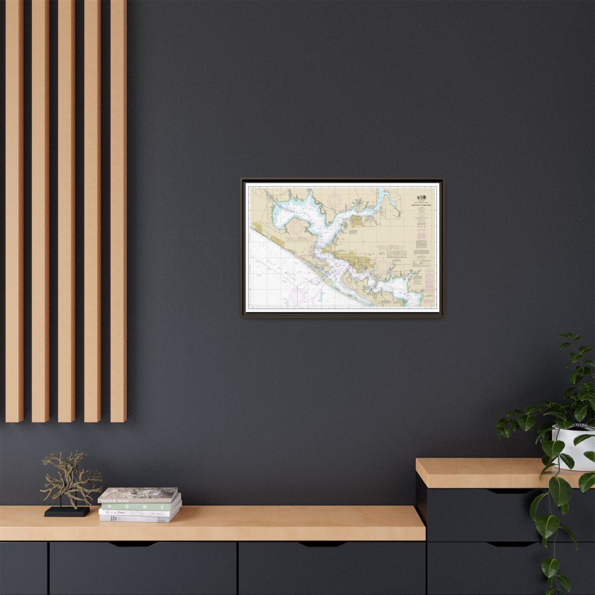 Chart 11390 Intracoastal Waterway East Bay to West Bay - NOAA Nautical Chart Floating Frame Canvas | 30" x 20" | 36" x 24" | 48" x 32" - Espresso context-2