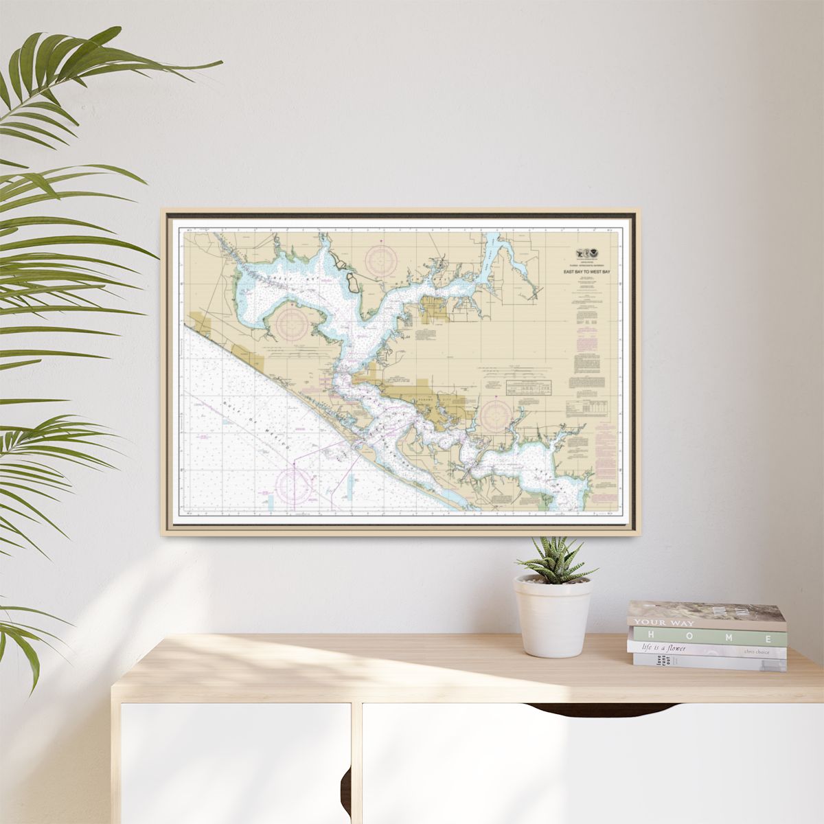 Chart 11390 Intracoastal Waterway East Bay to West Bay - NOAA Nautical Chart Floating Frame Canvas | 30" x 20" | 36" x 24" | 48" x 32" - Natural context-1