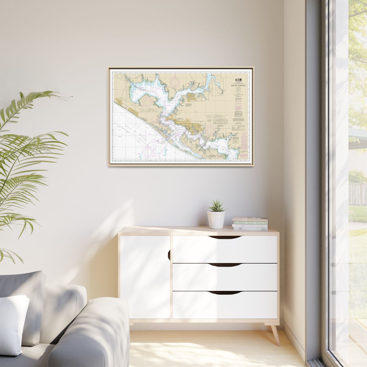 Chart 11390 Intracoastal Waterway East Bay to West Bay - NOAA Nautical Chart Floating Frame Canvas | 30" x 20" | 36" x 24" | 48" x 32" - Natural context-1