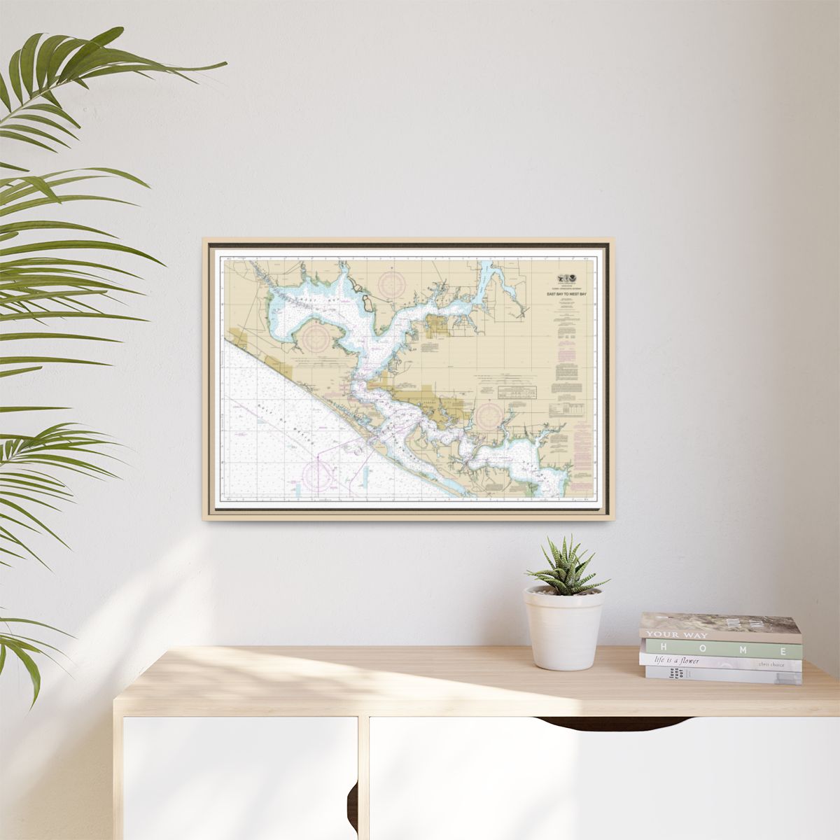 Chart 11390 Intracoastal Waterway East Bay to West Bay - NOAA Nautical Chart Floating Frame Canvas | 30" x 20" | 36" x 24" | 48" x 32" - Natural context-1