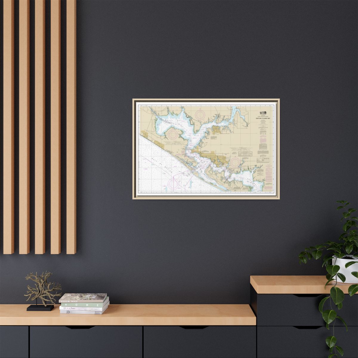 Chart 11390 Intracoastal Waterway East Bay to West Bay - NOAA Nautical Chart Floating Frame Canvas | 30" x 20" | 36" x 24" | 48" x 32" - Natural context-2