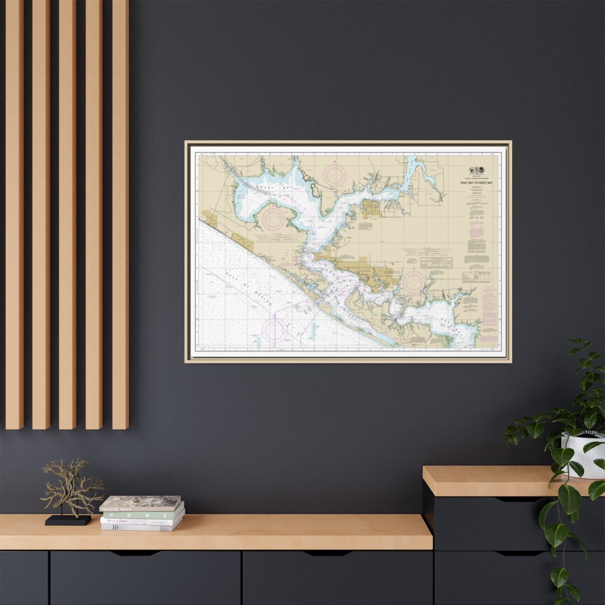Chart 11390 Intracoastal Waterway East Bay to West Bay - NOAA Nautical Chart Floating Frame Canvas | 30" x 20" | 36" x 24" | 48" x 32" - Natural context-2