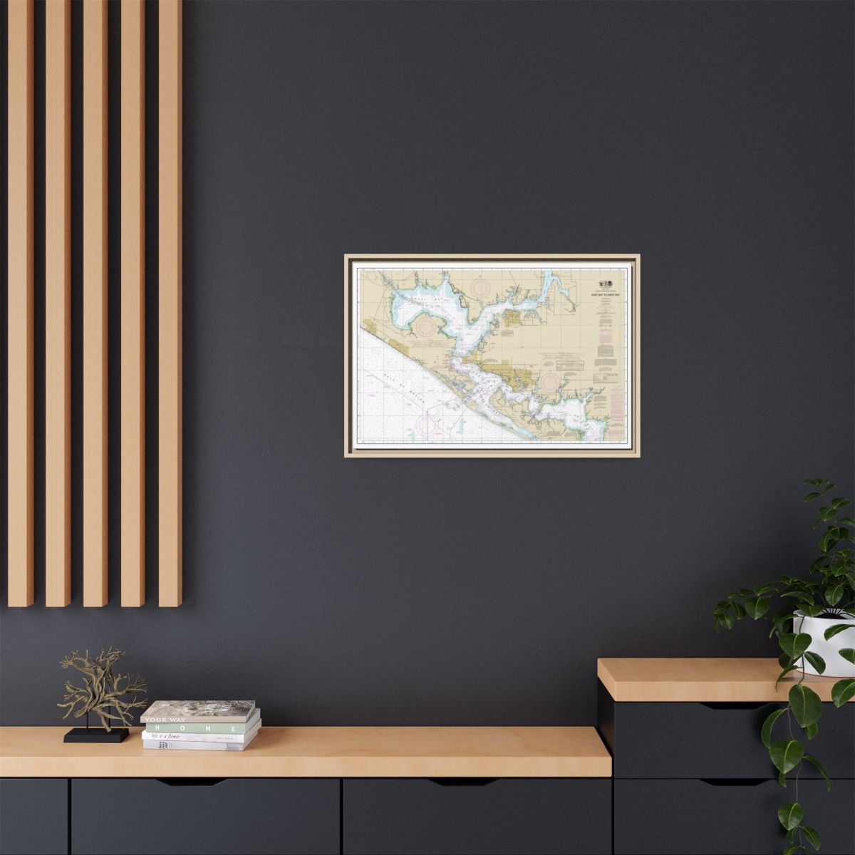 Chart 11390 Intracoastal Waterway East Bay to West Bay - NOAA Nautical Chart Floating Frame Canvas | 30" x 20" | 36" x 24" | 48" x 32" - Natural context-2