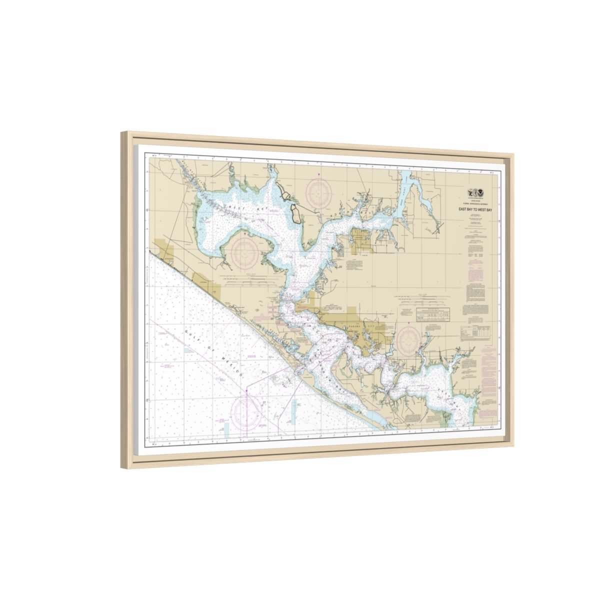 Chart 11390 Intracoastal Waterway East Bay to West Bay - NOAA Nautical Chart Floating Frame Canvas | 30" x 20" | 36" x 24" | 48" x 32" - Natural side