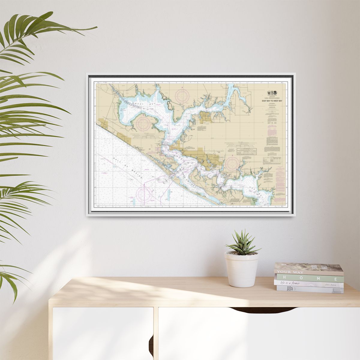 Chart 11390 Intracoastal Waterway East Bay to West Bay - NOAA Nautical Chart Floating Frame Canvas | 30" x 20" | 36" x 24" | 48" x 32" - White context-1